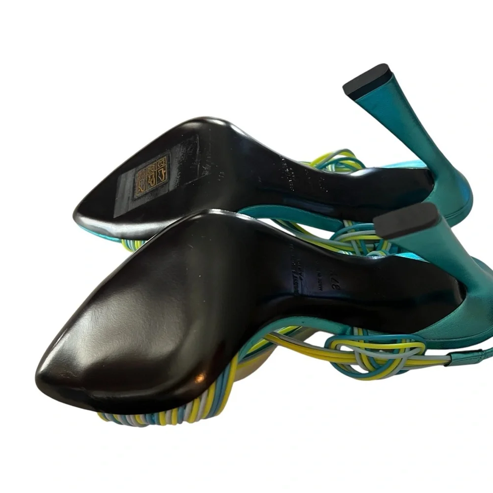 Saint Laurent Pool 105  Multi Strap High Heel Slingback Sandals EU 37.5  US 7.5 - Picture 9 of 11